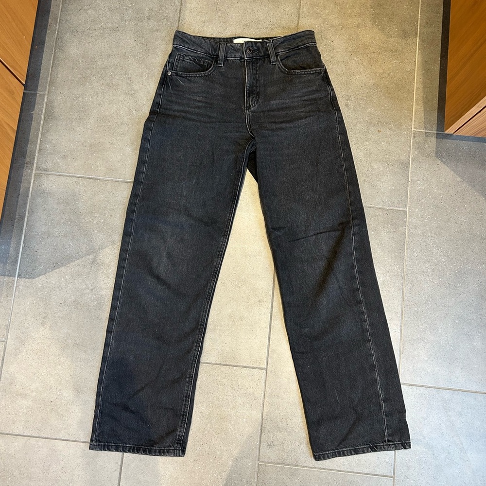 Black relaxed straight leg jeans